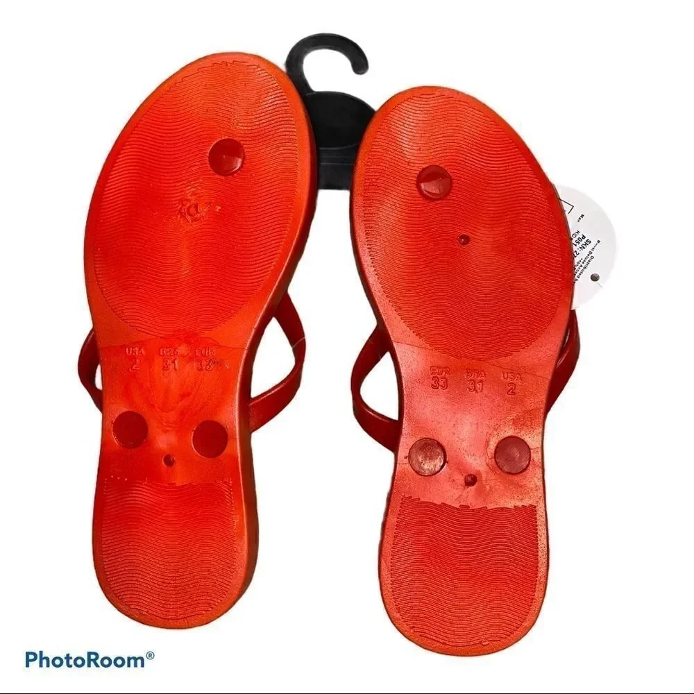 Sole Selection Red Tropical Floral FLIP FLOPS NWT